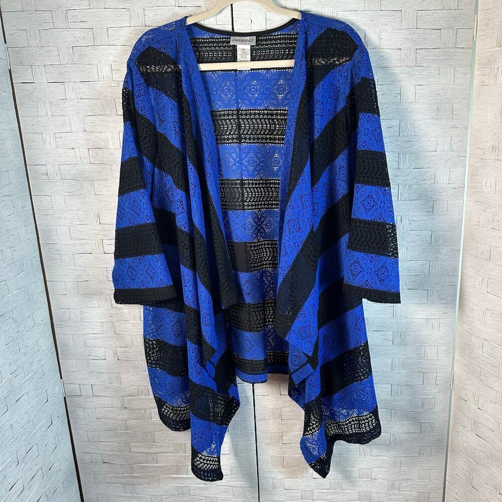 Catherine’s black and blue white stripe‎ cardigan 3/4 sleeve spring plus size